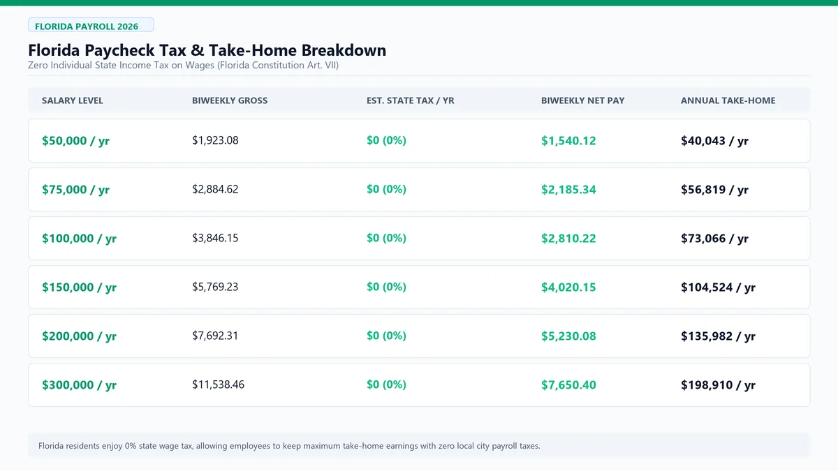 Florida Paycheck Calculator 2026 - State Income Tax and Take-Home Pay